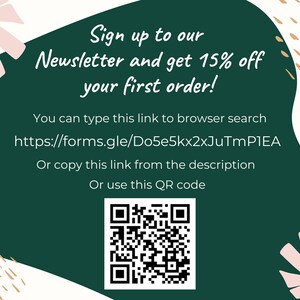 K&ouml;nnte beinhalten: Gr&uuml;ne und wei&szlig;e Grafik mit einem QR-Code und dem Text "Melden Sie sich f&uuml;r unseren Newsletter an und erhalten Sie 15% Rabatt auf Ihre erste Bestellung! Sie k&ouml;nnen diesen Link in die Browser-Suche eingeben https://forms.gle/Do5e5kx2xJuTmP1EA Oder kopieren Sie diesen Link aus der Beschreibung Oder verwenden Sie diesen QR-Code"