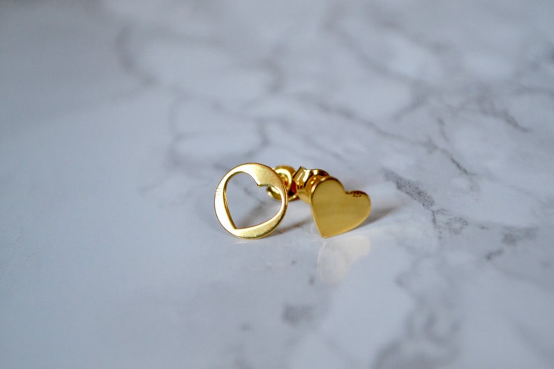 Heart gold vermeil stud earrings minimalist sterling silver Etsy