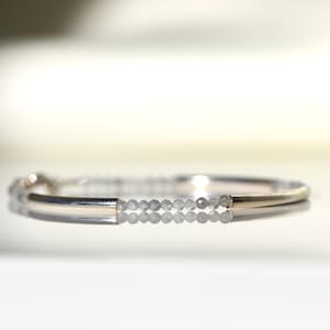 White Natural Zircon bracelet with 925 sterling silver tubes, December birthstone, Genuine Zircon jewelry 2mm, thin minimalist bracelet