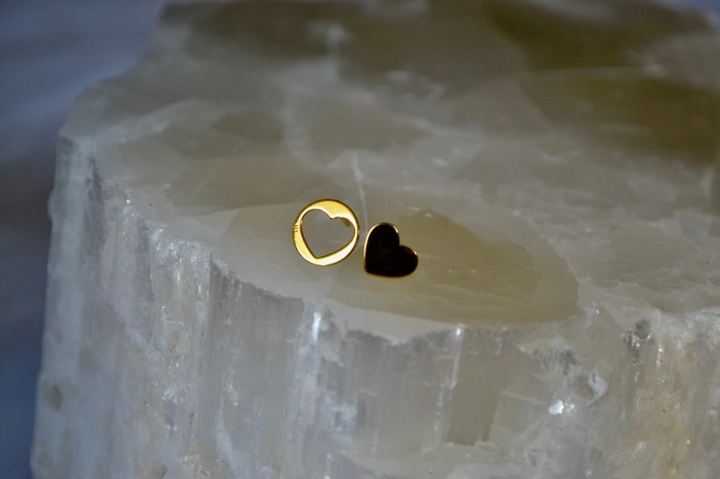 Heart gold vermeil stud earrings minimalist sterling silver Etsy