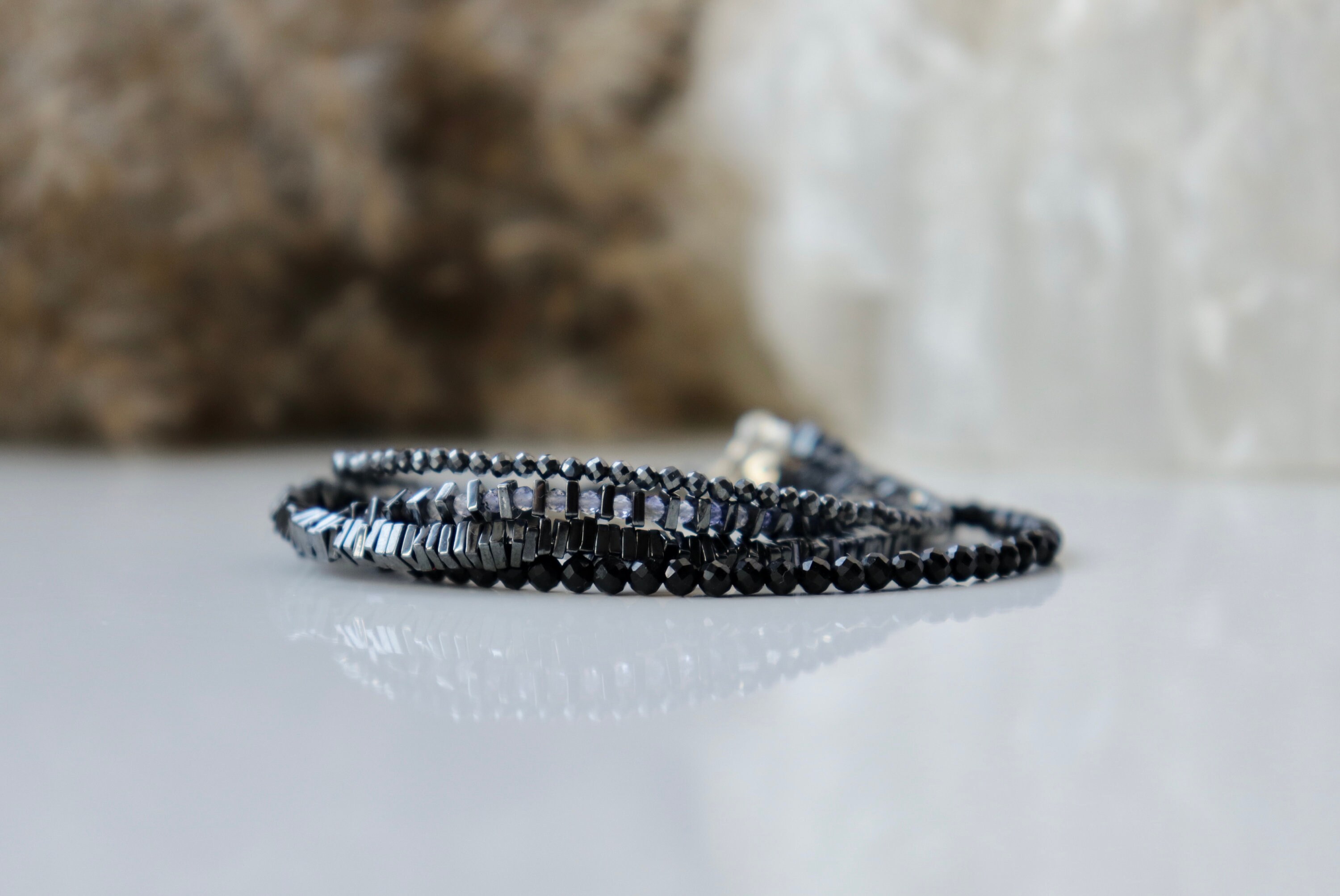 Set Collier & Bracelet En Hématite Véritable J Marco - Neuf Avec étiquettes - Bijou Minéral