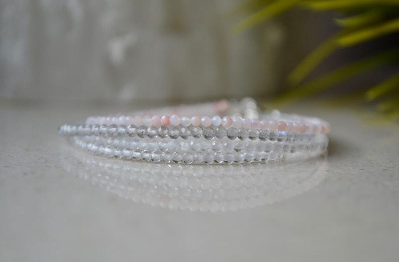 2mm pink and white opal ombre bracelet