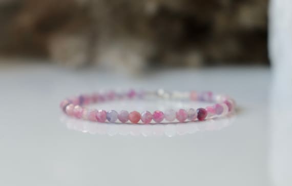 Genuine Rubelite bracelet & Freshwater Pearl, RARE gemstone bracelet, 3mm bead bracelet, womens bracelet, Ruby bracelet, delicate bracelet
