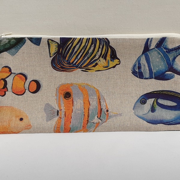 Tropical fish makeup bag, tropical fish pencil case. Fish zipped wallet Ideal gift for all fish lovers to keep makeup, pencils or pens in.