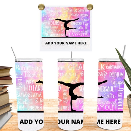 Personalized Gymnastics Tumbler Rainbow Glitter Gymnasts Etsy