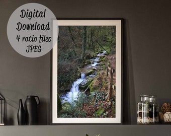 Poster of a waterfall in the forest in the fall.