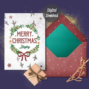 Carte Joyeux Noël couronne numérique et personnalisée