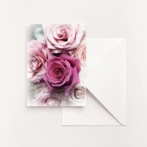 LOT DE 5 - Jeu de cartes pliées Photographie florale | Ensemble de cartes de voeux florales | Carte de voeux rose | Carte intérieure vierge | Carte toutes occasions