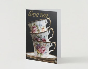 SET OF 5 - Tea Lovers Gift | Tea Cards | Card for Tea Lover | Teacup and Saucer Card | Tea Party Invitation | Stationery Gift | Mother's Day