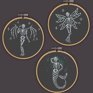 Skeletons Cross Stitch Patterns Set PDF, Mystical Creatures Cross Stitch, Gothic Hand Embroidery, Magic Xstitch - Instant Download