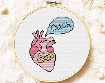 Hart Cross Stitch patroon PDF, grappige kruissteek, liefde handborduurwerk, schattige Xstitch - Instant Download