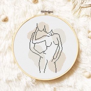 Couple Cross Stitch Pattern, Line Art Hand Embroidery, Boho Cross Stitch, Abstract Love Xstitch, Bohemian Counted Cross Stitch Design