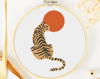 Boho Tiger Cross Stitch Pattern PDF, Abstract Sun Cross Stitch, Bohemian Cross Stitch Pattern, Modern Animal Counted Cross Stitch Chart