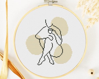 Café motif point de croix PDF, femme point de croix, broderie à la main bohème, femme Xstitch - téléchargement immédiat