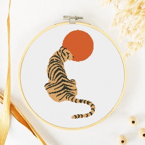 Boho Tiger Cross Stitch Pattern PDF, Abstract Sun Cross Stitch, Bohemian Cross Stitch Pattern, Modern Animal Counted Cross Stitch Chart
