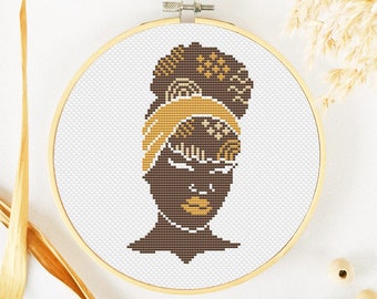 Black Woman Cross Stitch Pattern PDF, African American Cross Stitch, Boho Female Xstitch, African Girl Silhouette Cross Stitch, Abstract