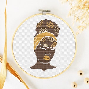 Patrón de punto de cruz de mujer negra (PDF), punto de cruz afroamericano, punto de cruz bohemio femenino, silueta de niña africana en punto de cruz, abstracto