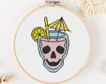 Skull Cross Stitch Pattern PDF, Witch Brew Cross Stitch, Gothic Xstitch, Mystical Hand Embroidery - Instant Download