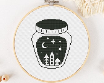 Jar Cross Stitch Pattern PDF, Bottle Cross Stitch, Xstitch, Houses Hand Embroidery - Instant Download