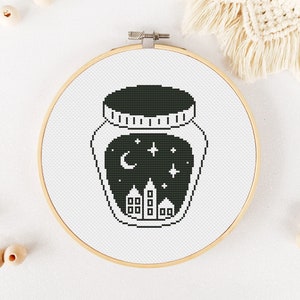 Jar Cross Stitch Pattern PDF, Bottle Cross Stitch, Xstitch, Houses Hand Embroidery - Instant Download