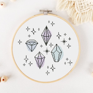 Crystals Cross Stitch Pattern PDF, Celestial Cross Stitch, Magic Hand Embroidery, Precious Stone Xstitch, Gem Counted Cross Stitch Chart