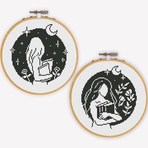 Set of TWO Books Cross Stitch Patterns PDF, Book Lover Cross Stitch, Bookworm Hand Embroidery, Reading Xstitch - Instant Download