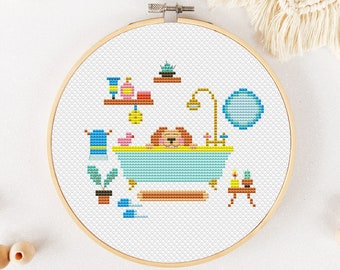 Dog Cross Stitch Pattern PDF, Puppy Cross Stitch, Cute Animal Hand Embroidery, Pet Xstitch Pattern for Kids, Funny Modern Cross Stitch Chart