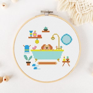 Hund Kreuzstich Stickmuster PDF, Welpe Kreuzstich, süßes Tier Handstickerei, Haustier Xstitch Pattern für Kinder, lustige moderne Kreuzstichvorlage