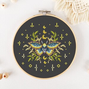 Moth Cross Stitch Pattern PDF, Celestial Cross Stitch, Insect Hand Embroidery, Animal Xstitch - Instant Download