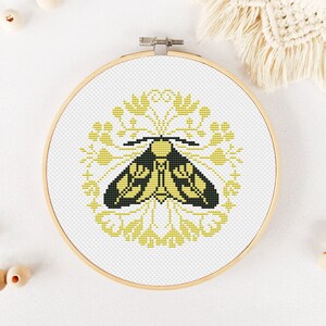 Moth And Flowers Mandala Cross Stitch Pattern PDF, Insect Cross Stitch, Butterfly Hand Embroidery, Animal Xstitch, Mystical Cross Stitch