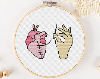 Coeur motif point de croix PDF, point de croix drôle, broderie à la main amour, Xstitch mignon - téléchargement immédiat