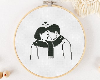 Joli couple modèle de point de croix PDF, point de croix romantique, broderie à la main, Xstitch