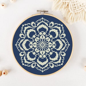 Mandala Cross Stitch Pattern PDF, Geometric Xstitch, Floral Hand Embroidery, Flower Counted Cross Stitch, Monochrome Cross Stitch Chart