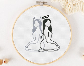 Angel Cross Stitch Pattern PDF, Gothic Cross Stitch, Witch Hand Embroidery, Funny Xstitch