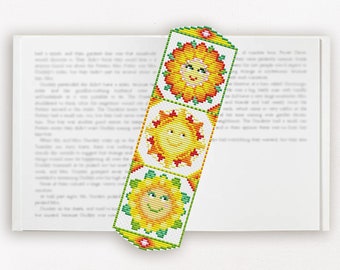 Marque-page au point de croix, motif PDF, tournesol, soleil, fleur, joli marque-page floral, tableau moderne au point de croix compté pour les amateurs de lecture