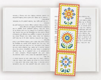 Bookmark Cross Stitch Pattern PDF, Reading Hand Embroidery, Sunflower Xstitch Chart, Flower Cross Stitch Gift for Book Lovers, Bookworms