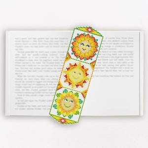 Bladwijzer kruissteekpatroon pdf, zonnebloem, zon, bloem, bladwijzer met schattige bloemen, moderne telpatroon voor boekenliefhebbers