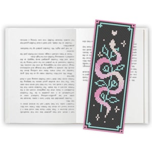 Padrão de ponto cruz de marcador de cobra PDF, leitura de ponto cruz para amante de livros, bordado à mão de bookworm, Bookish Xstitch - download instantâneo