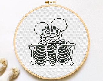 Skeleton Couple Cross Stitch Pattern PDF, Gothic Xstitch, Romantic Hand Embroidery, Love Cross Stitch, Human Anatomy Cross Stitch