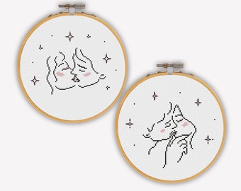 Love Cross Stitch Pattern Set PDF, Couple Cross Stitch Patterns, Kiss Hand Embroidery, Romantic Xstitch - Instant Download