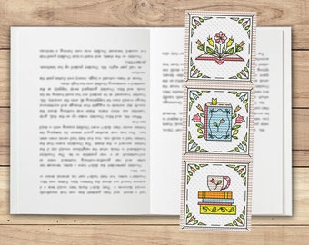 Bookmark Cross Stitch Pattern PDF, Flower Book Hand Embroidery, Floral Reading Xstitch, Book Lover Gift, Cute Pattern for Bookworm