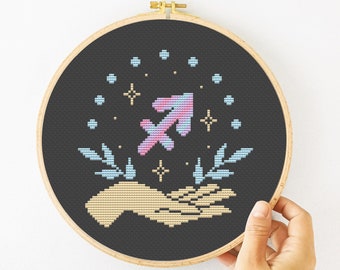 Sagittarius Cross Stitch Pattern PDF, Zodiac Sign Hand Embroidery, Astrology Needlepoint, Instant Download