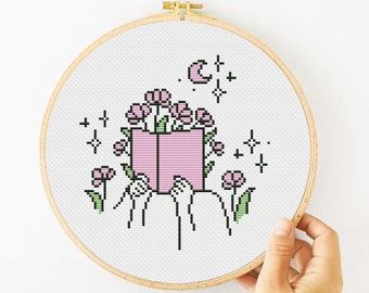 Bookworm Cross Stitch Pattern PDF, Reading Hand Embroidery, Woman And Book Xstitch - Instant Download