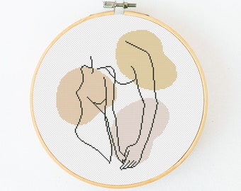 Couple Cross Stitch Pattern PDF, Line Hand Embroidery, Love Xstitch, Abstract Boho Cross Stitch, Modern Counted Cross Stitch Pattern