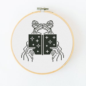 Reading Cross Stitch Pattern PDF, Book Lover Cross Stitch, Book Cross Stitch, Woman Line Hand Embroidery, Celestial Xstitch, Mystical