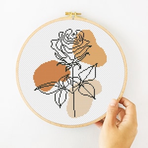 Rose Cross Stitch Pattern PDF, Abstract Flower Cross Stitch, Boho Line Art Cross Stitch, Modern Floral Xstitch