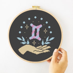Gemini Cross Stitch Pattern PDF, Zodiac Sign Hand Embroidery, Astrology Needlepoint