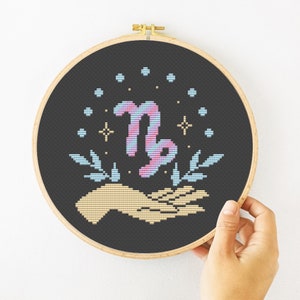 山羊座のクロスステッチパターン PDF、星座の手刺繍、占星術のクロスステッチ - 即時ダウンロード