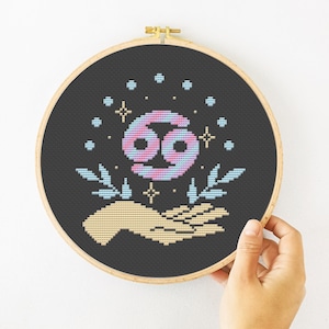 Cancer Cross Stitch Pattern PDF, Zodiac Sign Hand Embroidery, Astrology Needlepoint, Instant Download