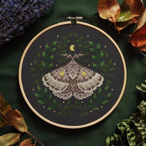 Moth Cross Stitch Pattern PDF, Mystical Cross Stitch, Insect Hand Embroidery, Gothic Xstitch - Instant Download